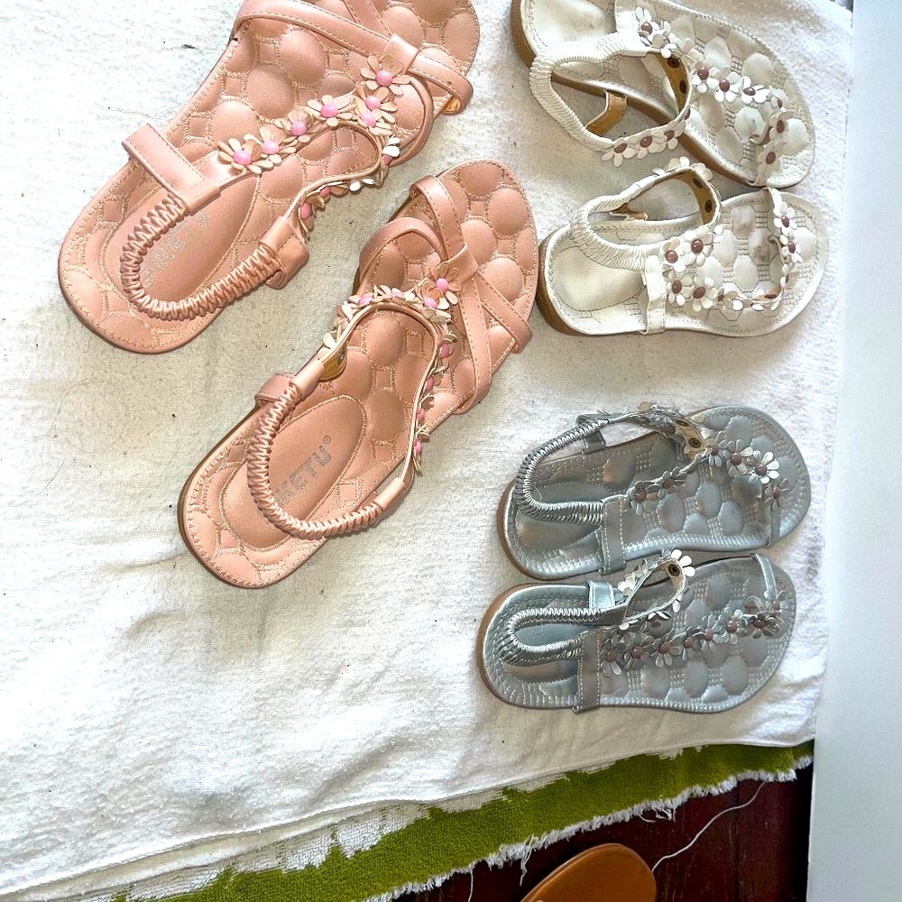 Set of 3 Flower sandals pink silver white